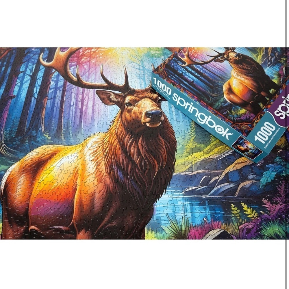 Springbok Stained Glass Elk 1000 Piece Jigsaw Puzzle for Adults Colorful…​​​ - Picture 4 of 5